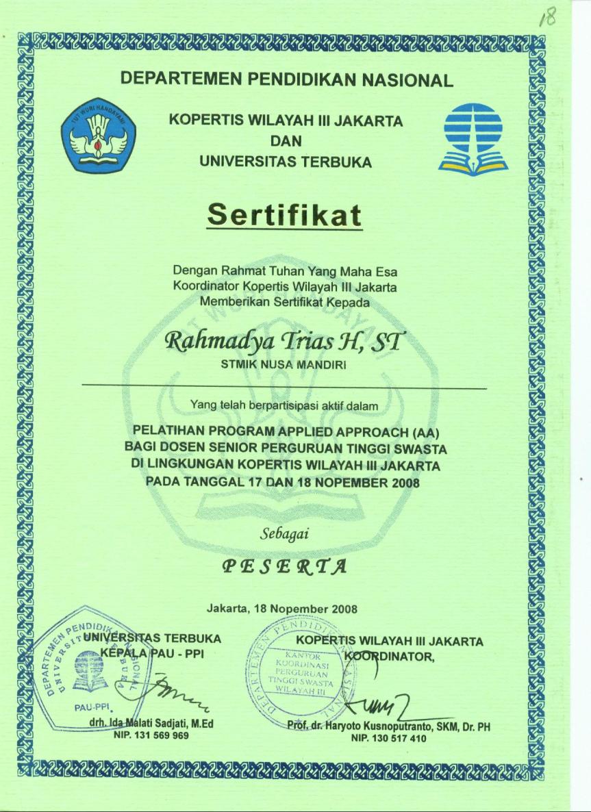 Pelatihan AA di Kopertis Wilayah III Jakarta